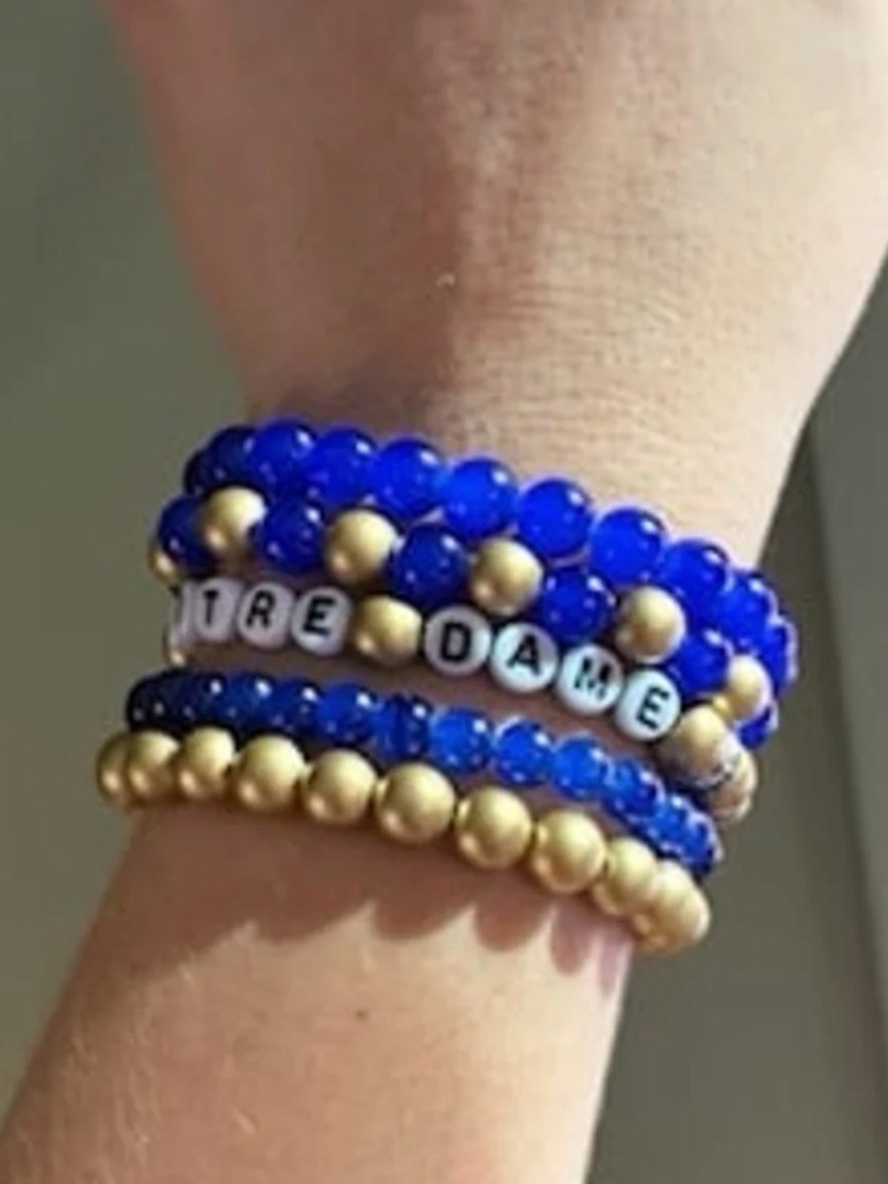Notre Dame Blue & Gold Beaded Bracelet Stack – Handmade Game Day Set